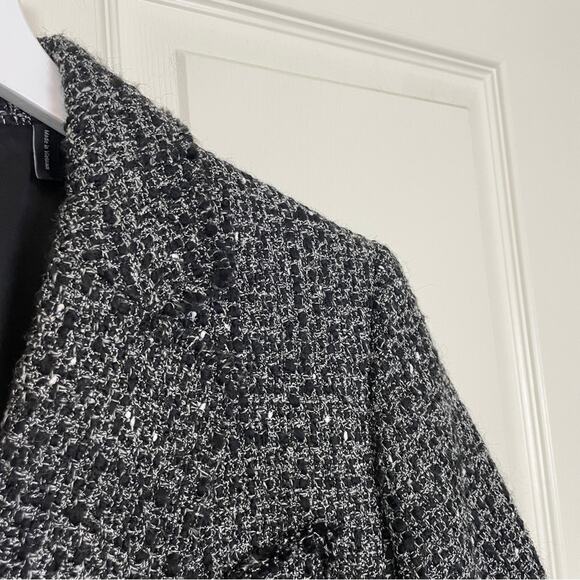 Theory Piazza Noelle Black Tweed Fringe Trim Blazer Jacket Sz 10 - Picture 5 of 14